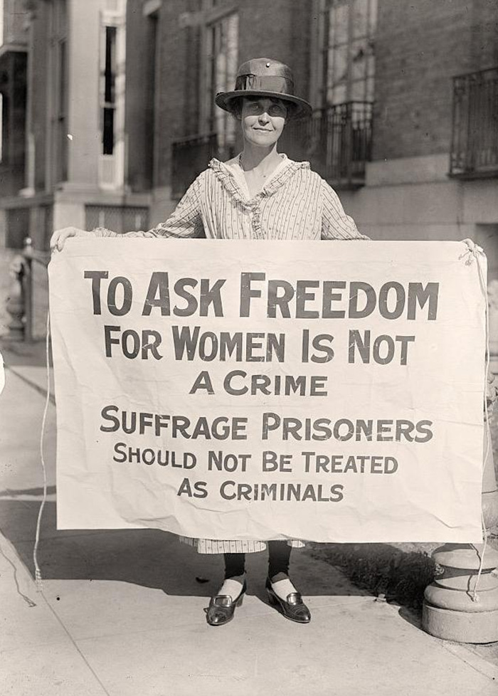Mary Winsor Holding Suffrage Prisoners Banner In Washington D.C. (1917)